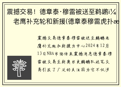 震撼交易！德章泰·穆雷被送至鹈鹕，老鹰补充轮和新援(德章泰穆雷虎扑数据)