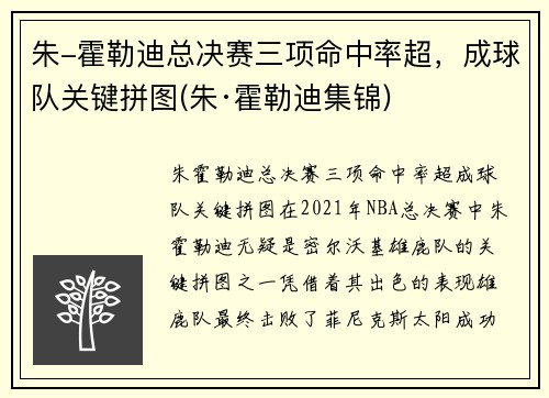 朱-霍勒迪总决赛三项命中率超，成球队关键拼图(朱·霍勒迪集锦)