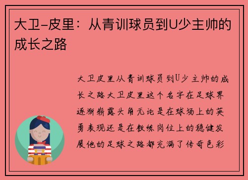 大卫-皮里：从青训球员到U少主帅的成长之路