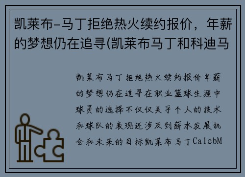 凯莱布-马丁拒绝热火续约报价，年薪的梦想仍在追寻(凯莱布马丁和科迪马丁)